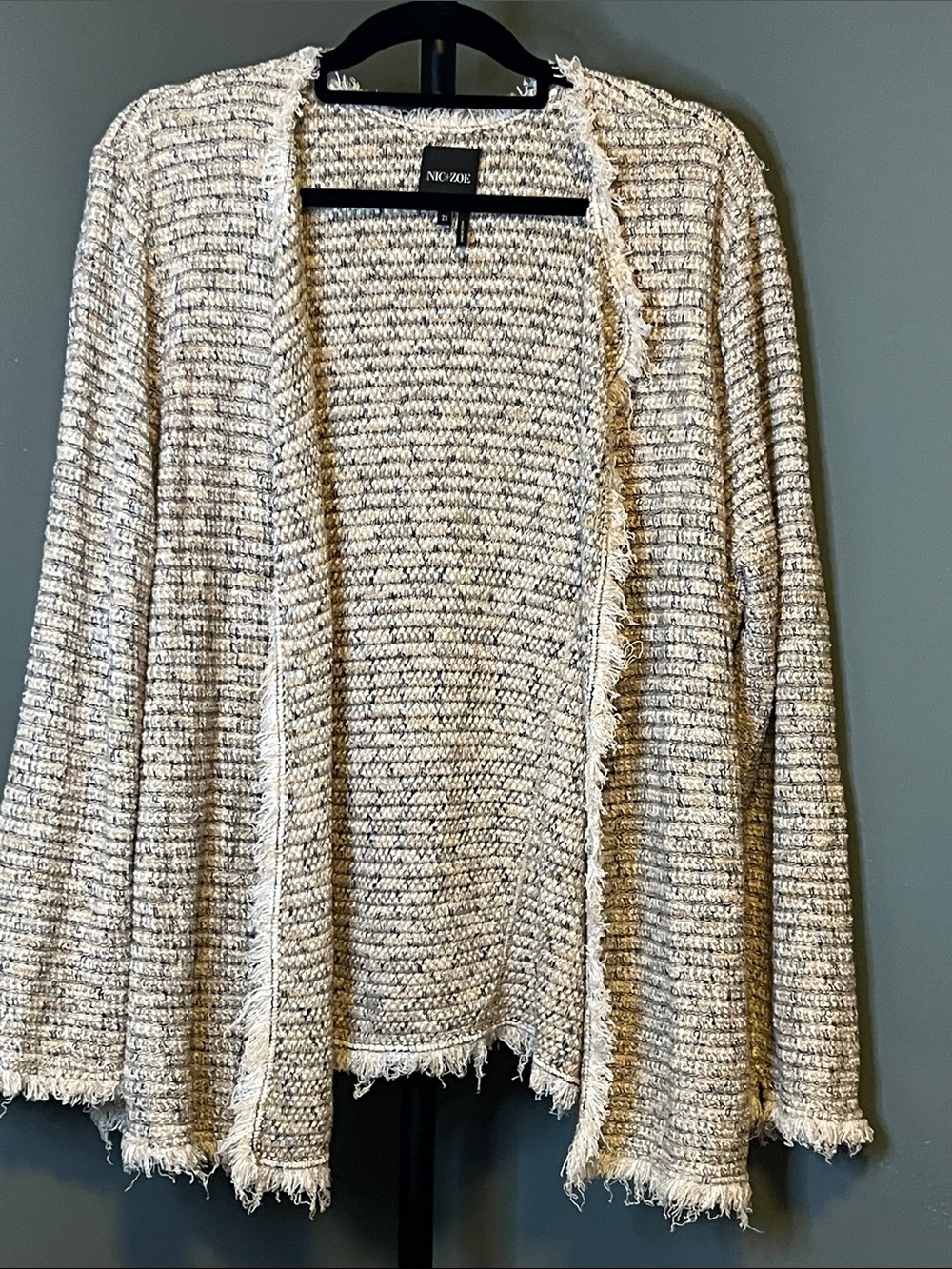 NIC+ZOE Cream Bouclé Fringe Open-Front Cardigan